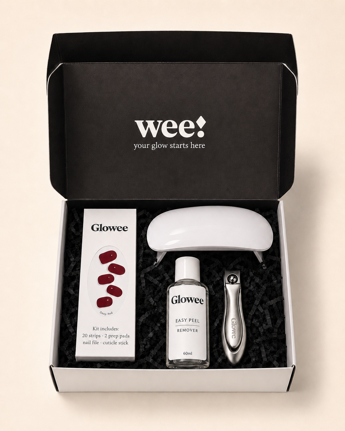 Glowee Starter Kit with semi-cured gel strips, UV lamp, Precision Clipper and Easy Peel